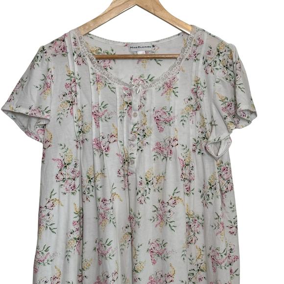 Miss Elaine Short Floral Nightgown Size LARGE Cotton Blend Short Sleeve Button - Picture 3 of 8